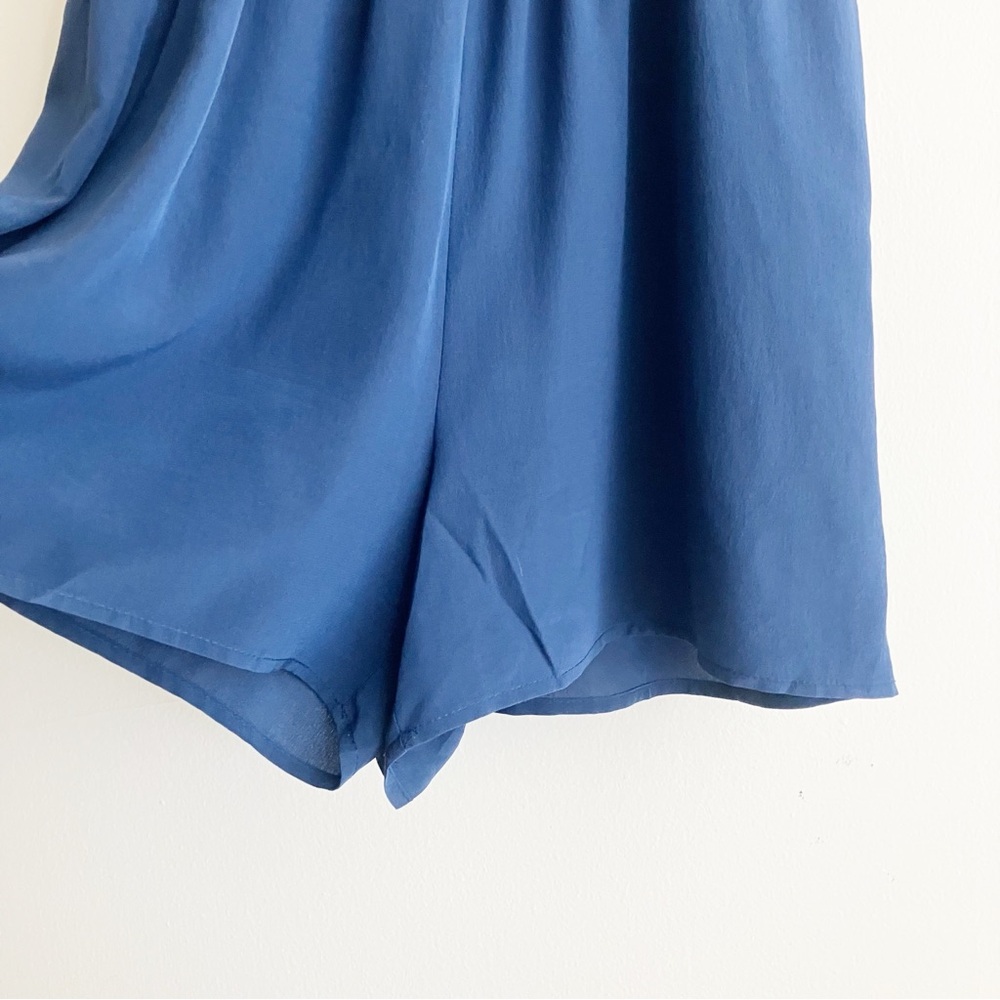 Rory Beca Small Silk Romper Sleeveless Blue Wrap Deep V Neck Racerback Shorts - Picture 5 of 6